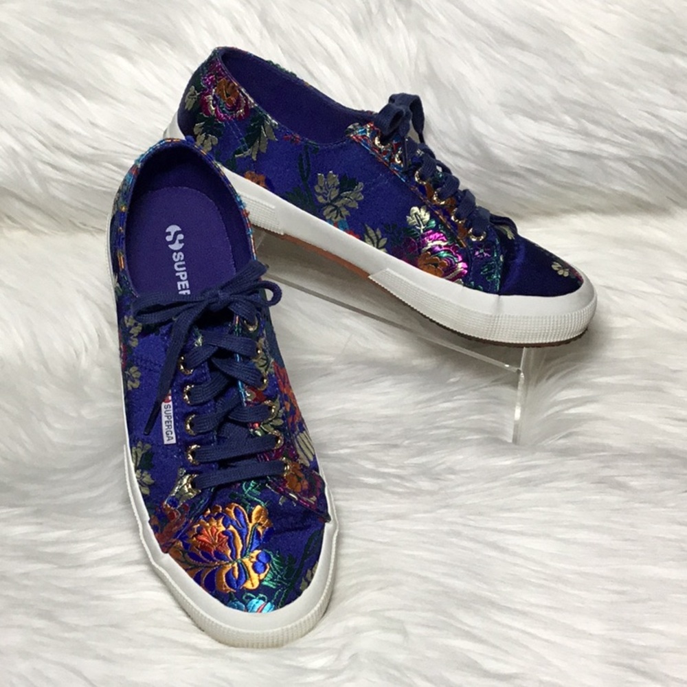 Superga Korelaw Embroidered Satin Lace-Up 2750 Sneakers, Navy, Size US 9